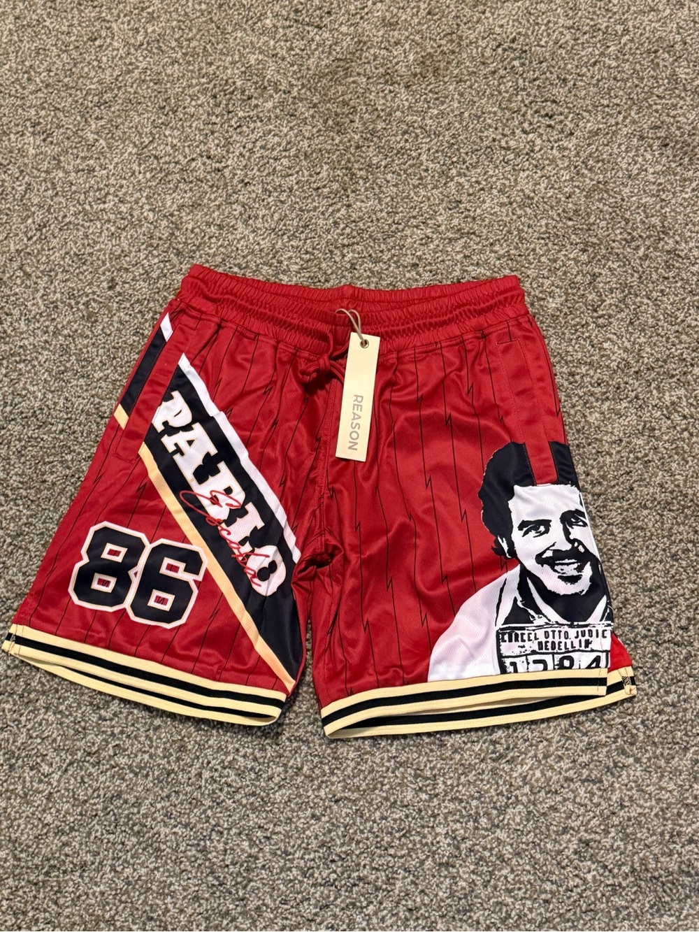 Reason Men’s Red Graphic Athletic Shorts with Black & Cream Accents